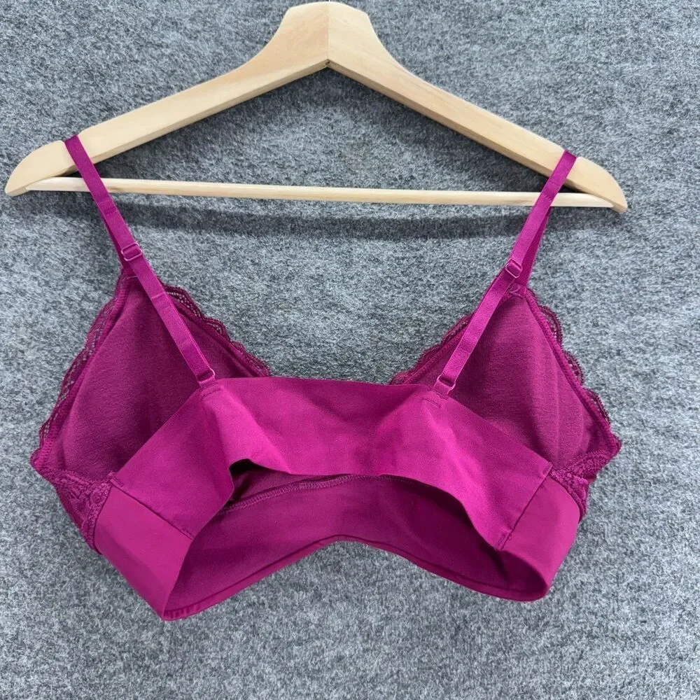Joyspun Bralette Bra Women L Large Purple Floral Lace Push Up Wireless Opaque